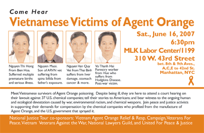 June 16, 2007 Vietnamese Agent Orange Survivors Speak